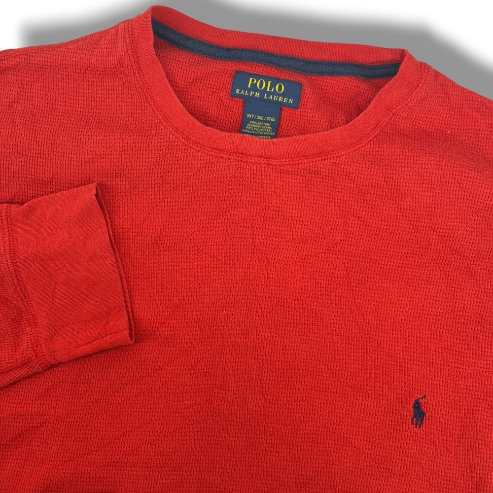 Polo Ralph Lauren Thermal Shirt Men 3XL Red Casual Waffle Knit Cotton Blend Logo